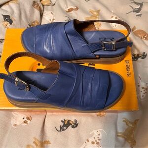 Miz Mooz Blue Leather Slingback Wedge Sandals